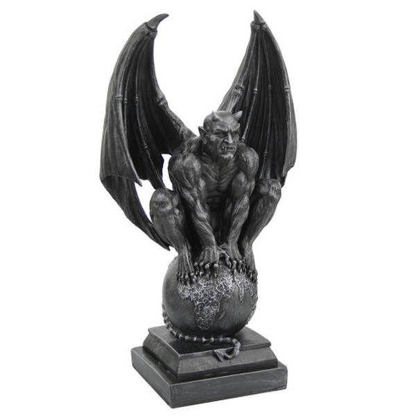 Devil Horned Gargoyle Sculpture on Globe Gothic Decoration Art